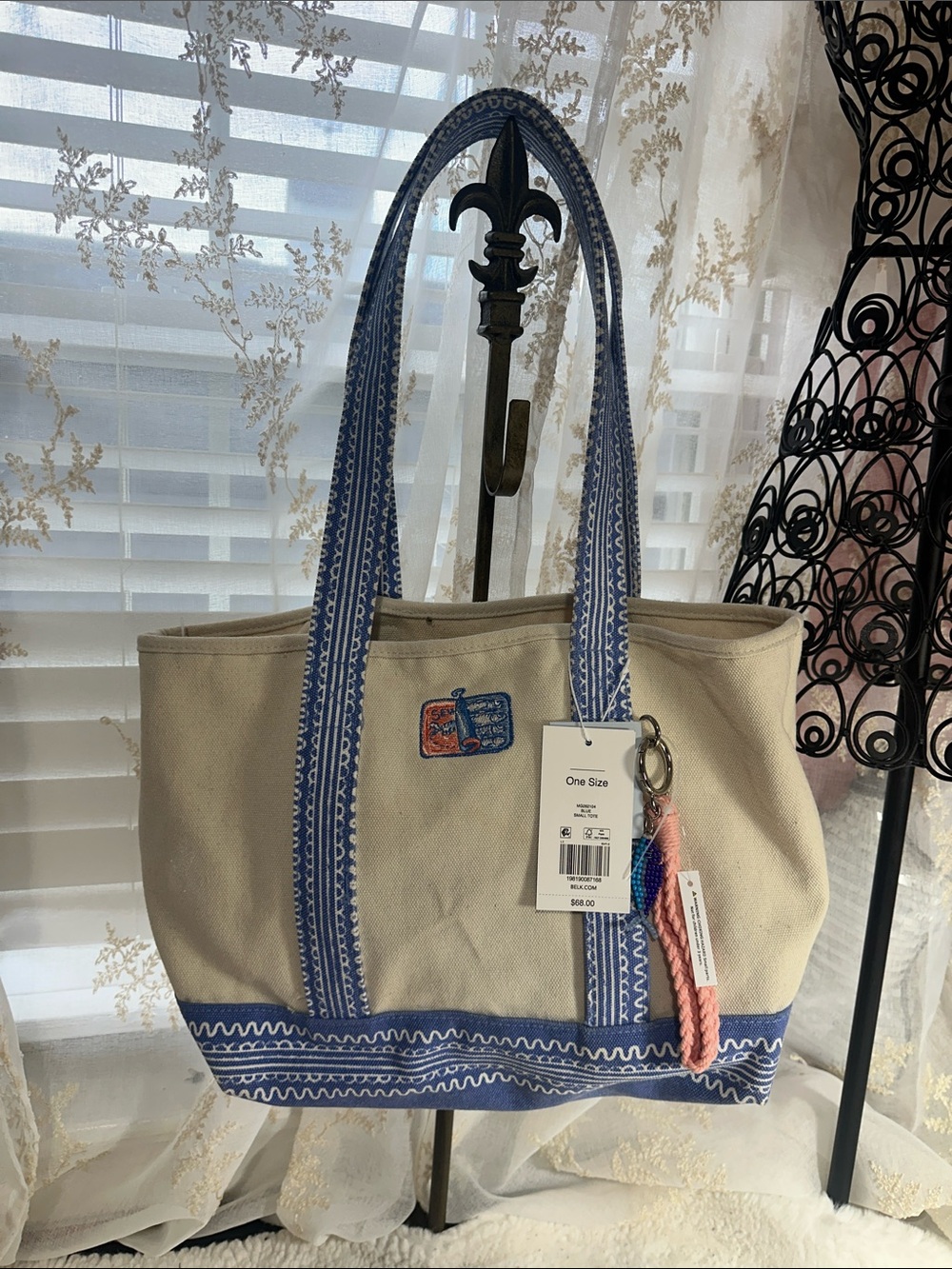 Crown & Ivy blue canvas sardine design small tote